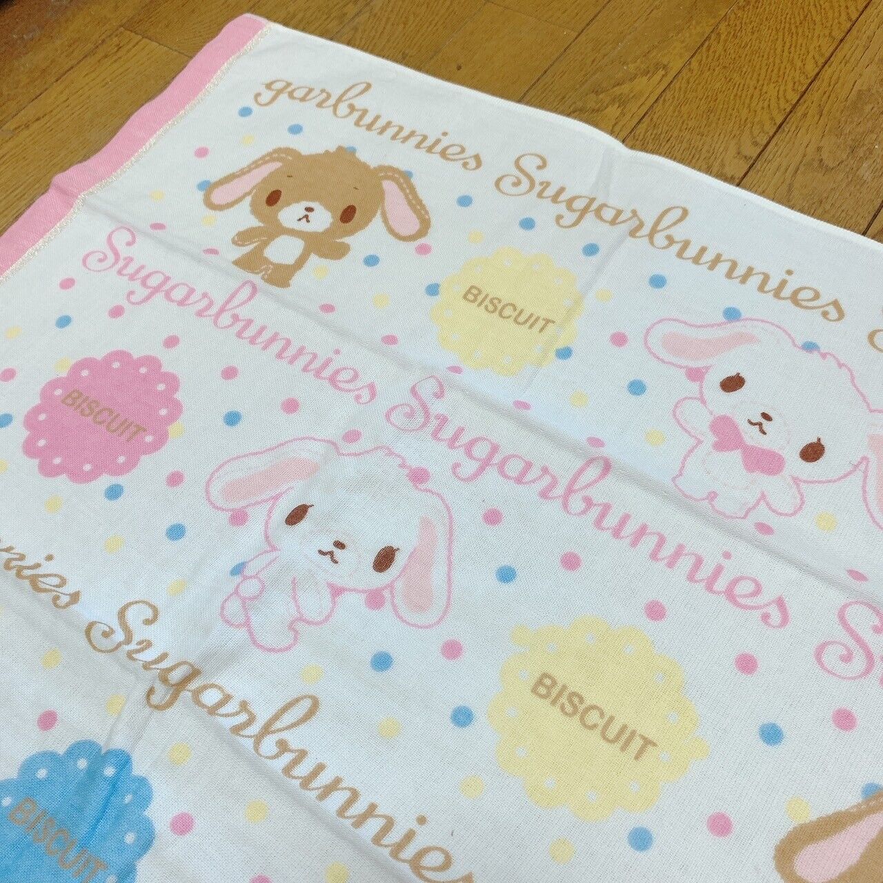 Sanrio Sugar Bunnies Bath Towel Shirousa Kurousa White Biscuit Dot Pink Blue