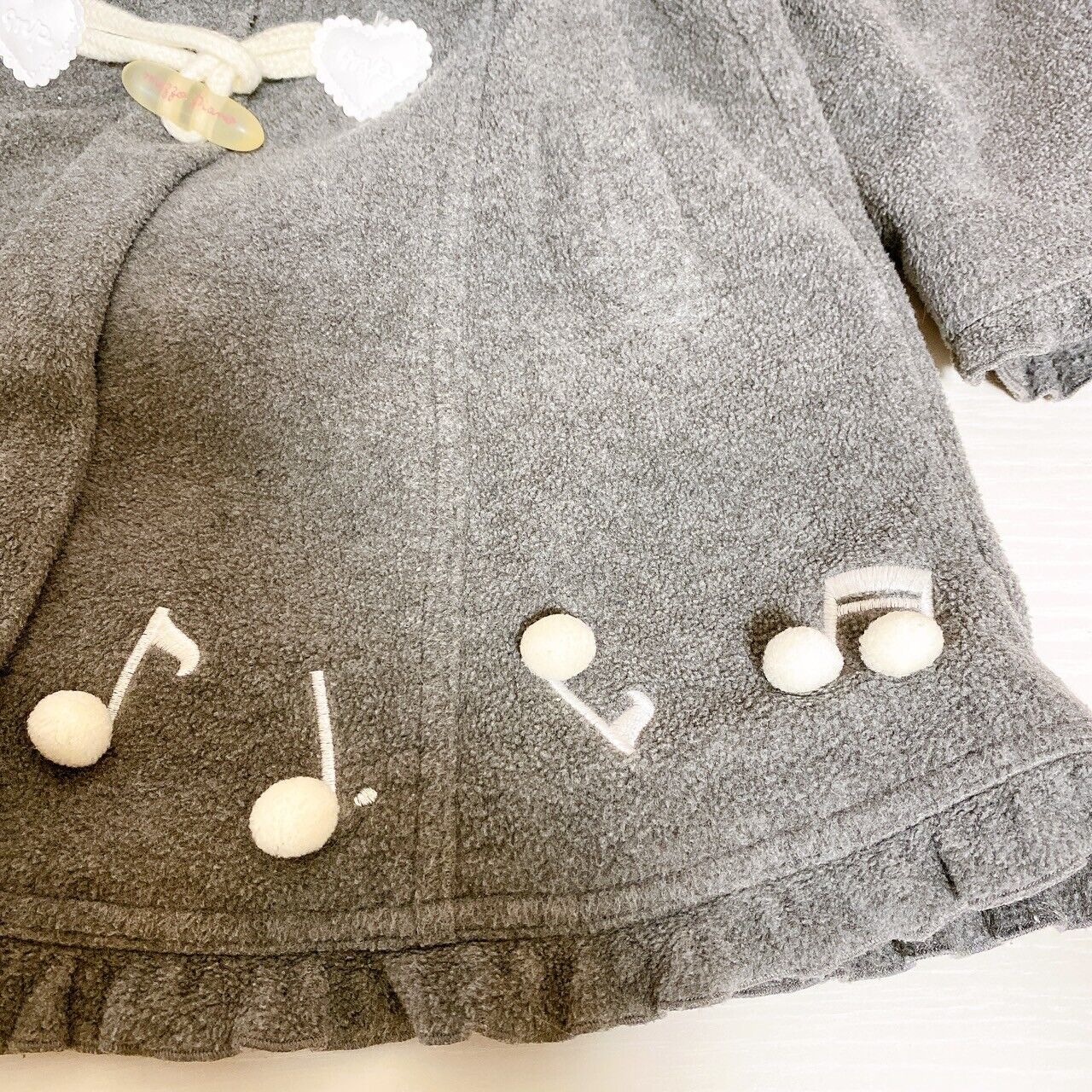 Mezzo Piano Jacket Coat 110 Size Gray Note Heart Frill Plaid Hood Fluffy Kawaii