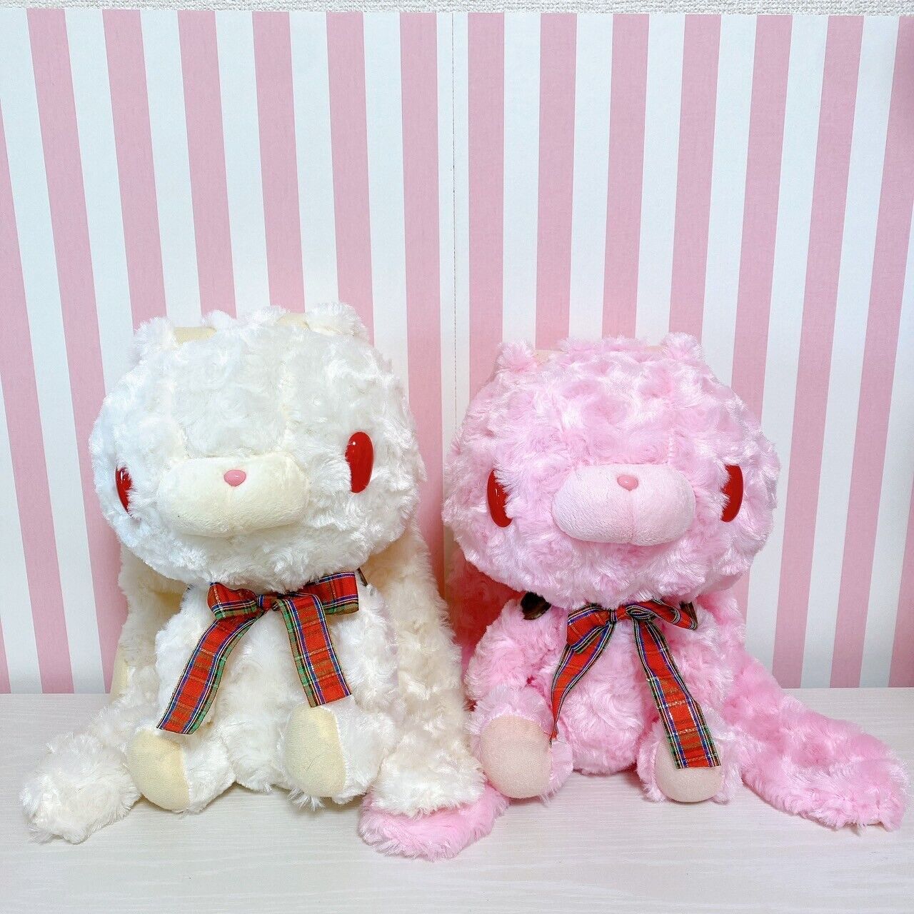 Hanyou Usagi Teddy CGP262 Set 2 Plush Soft Stuffed Toy Pink White Rabbit Ribbon