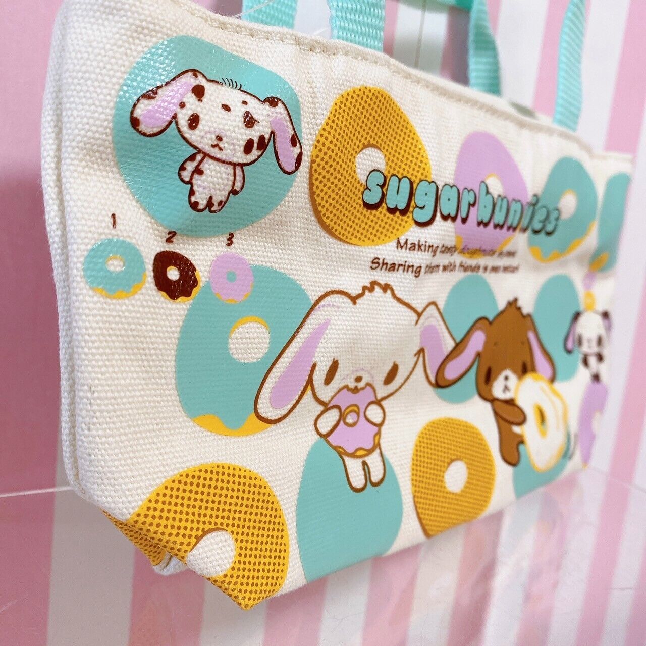 Sanrio Sugar Bunnies Tote Bag Handbag Set 2 Shirousa Kurousa Denim Doughnut Rare