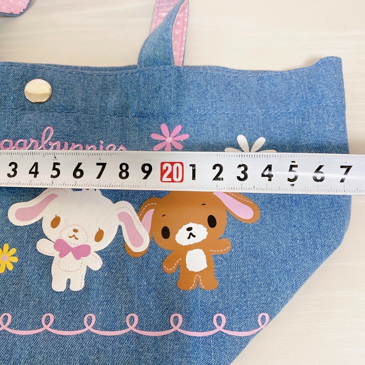 Sanrio Sugar Bunnies Tote Bag Handbag Set 2 Shirousa Kurousa Denim Doughnut Rare