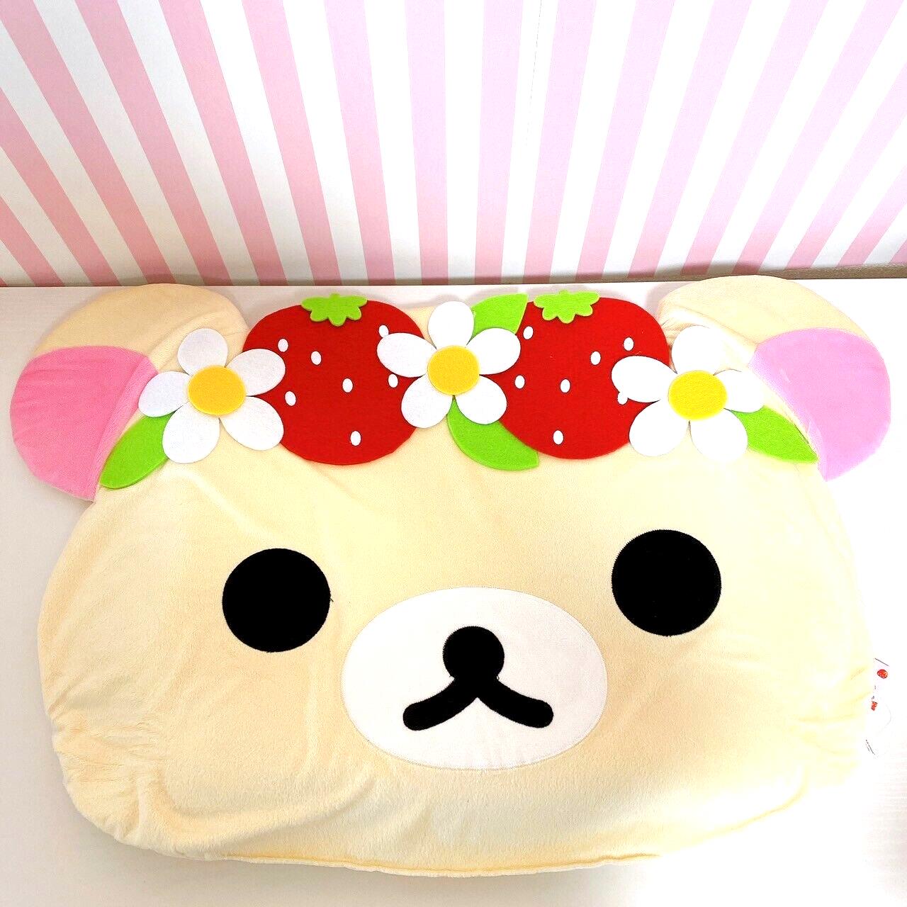 Rilakkuma Korilakkuma San-X White Rug Face Mold Fluffy Strawberry Flower Kawaii