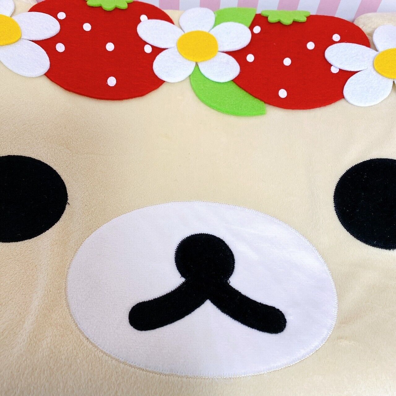 Rilakkuma Korilakkuma San-X White Rug Face Mold Fluffy Strawberry Flower Kawaii