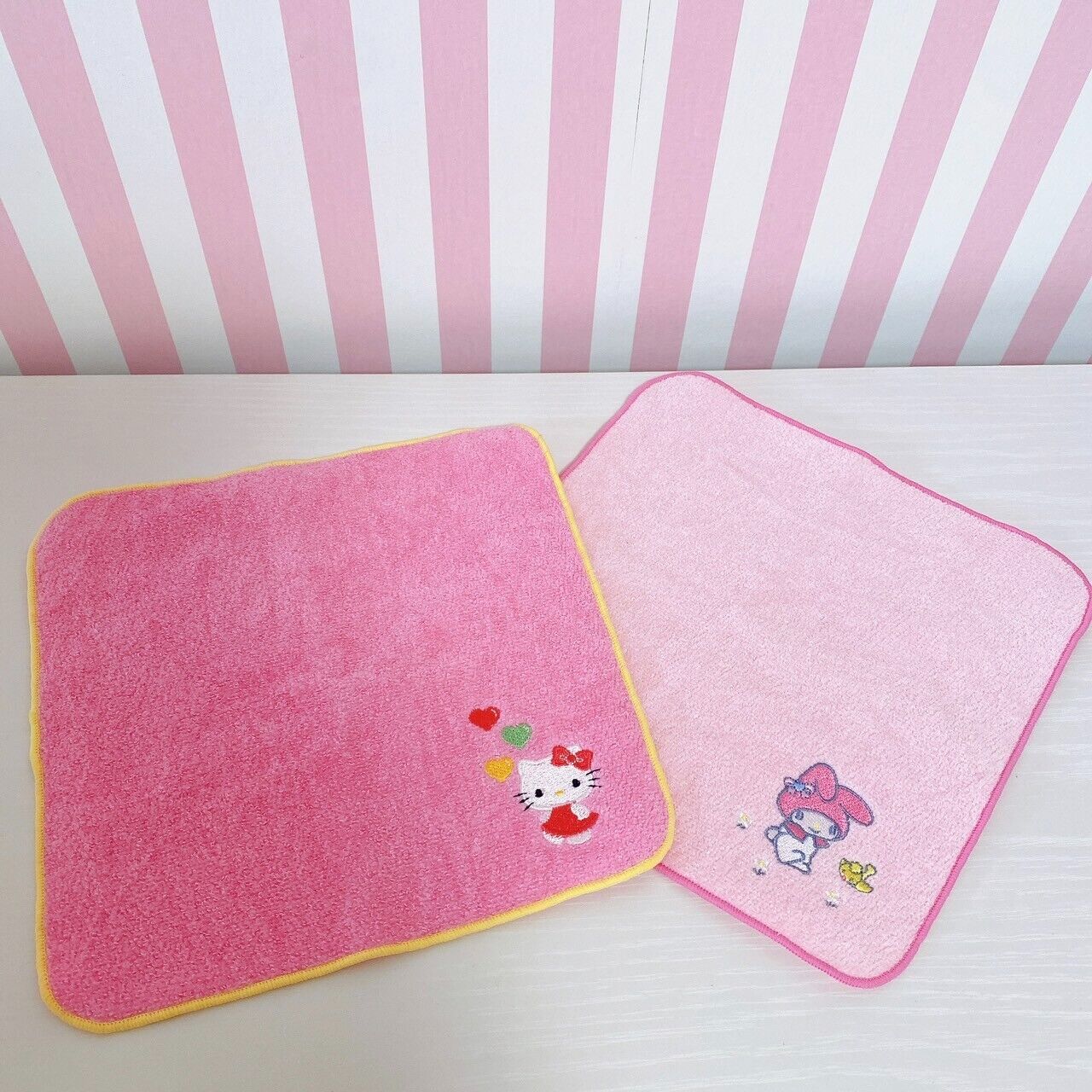 Sanrio Hello Kitty My Melody Mini Hand Towel Set 2 Pink Rabbit Cat Heart Kawaii