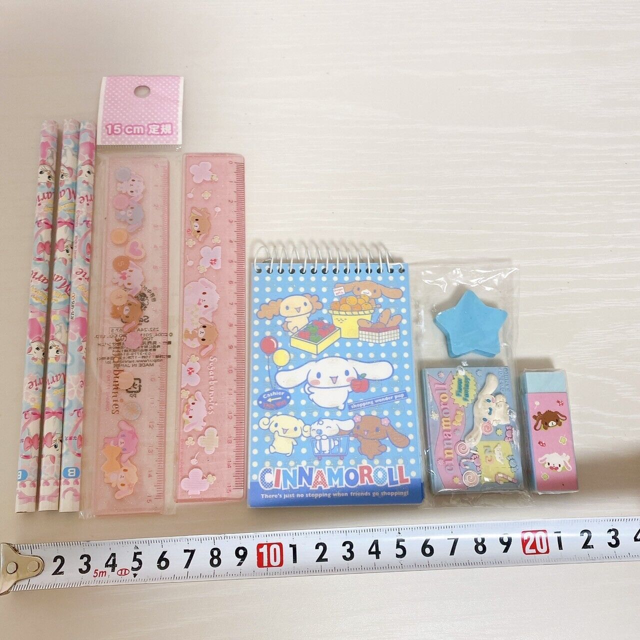 Sanrio Sugar Bunnies Memo Pad Notepad Pencils Eraser Ruler Set Stationery Rare