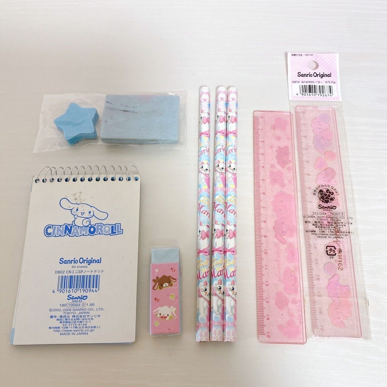 Sanrio Sugar Bunnies Memo Pad Notepad Pencils Eraser Ruler Set Stationery Rare