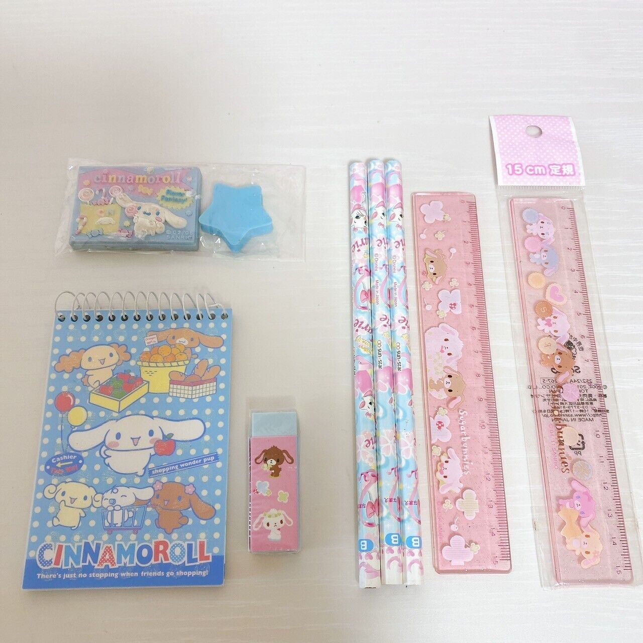 Sanrio Sugar Bunnies Memo Pad Notepad Pencils Eraser Ruler Set Stationery Rare