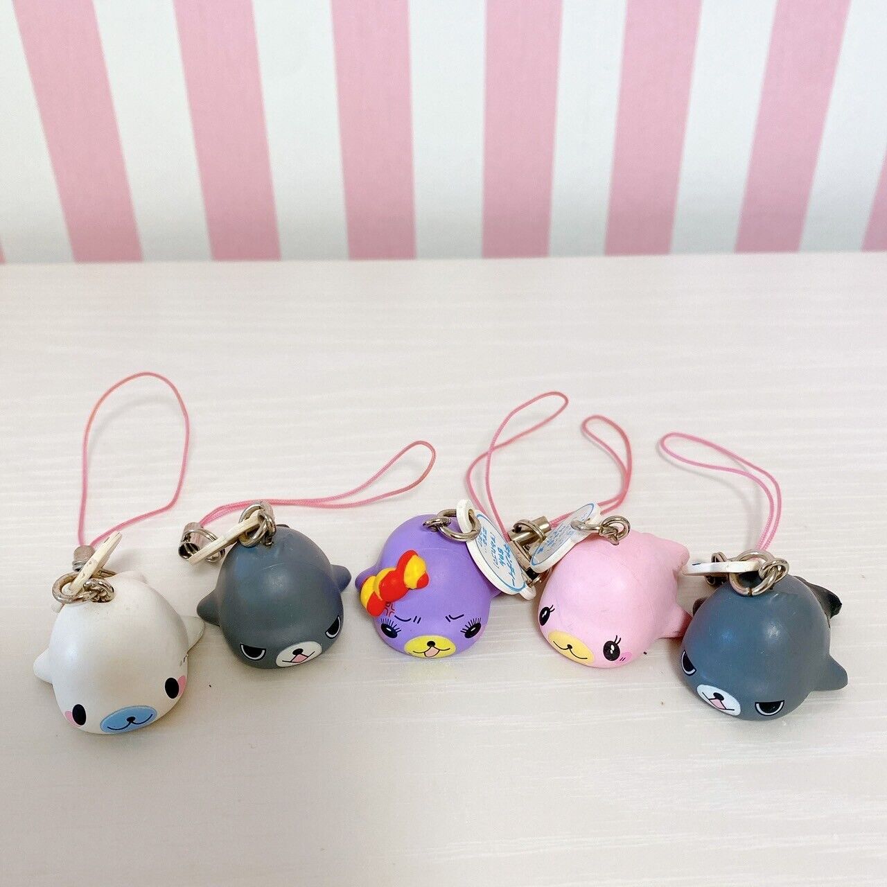 San-X Mamegoma Strap Set 5 White Pink Black Purple Sea Animals Character Kawaii