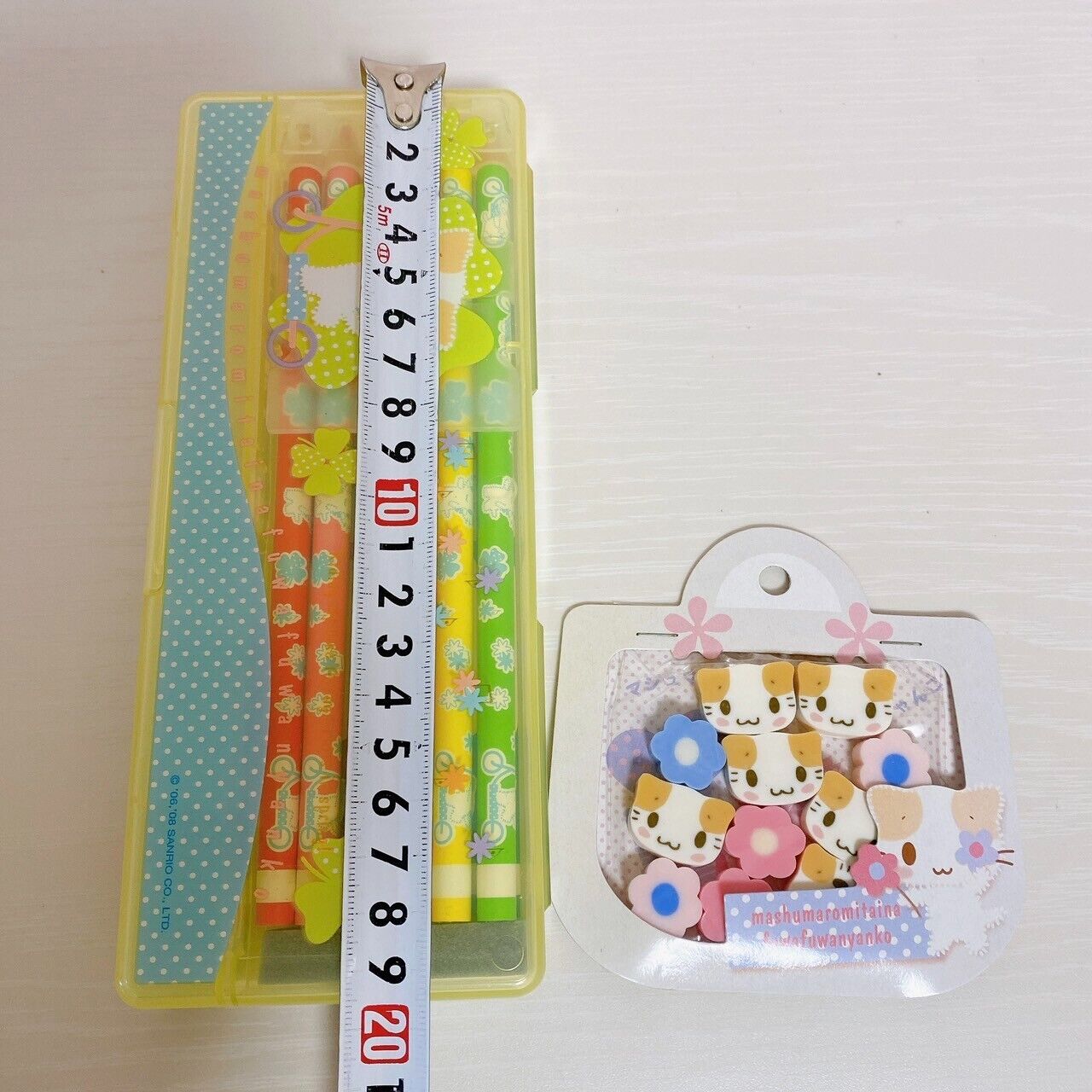 Sanrio Masyumaro Fluffy Fuwa Nyanko Marshmallow Colored Pencil Eraser Set 2 Rare