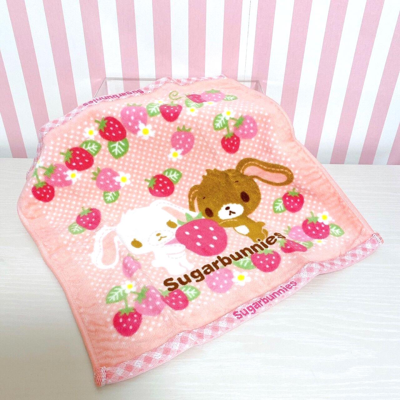 Sanrio Sugar Bunnies Hand Towel Shirousa Kurousa Strawberry Pink Dot Flower Rare