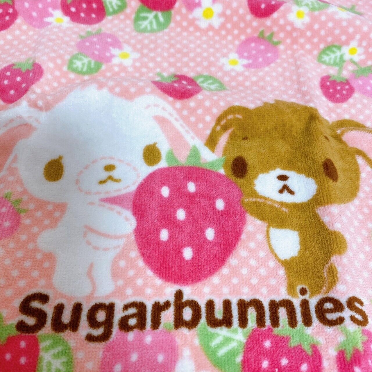 Sanrio Sugar Bunnies Hand Towel Shirousa Kurousa Strawberry Pink Dot Flower Rare