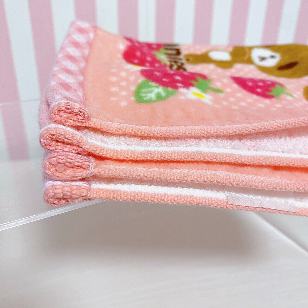 Sanrio Sugar Bunnies Hand Towel Shirousa Kurousa Strawberry Pink Dot Flower Rare