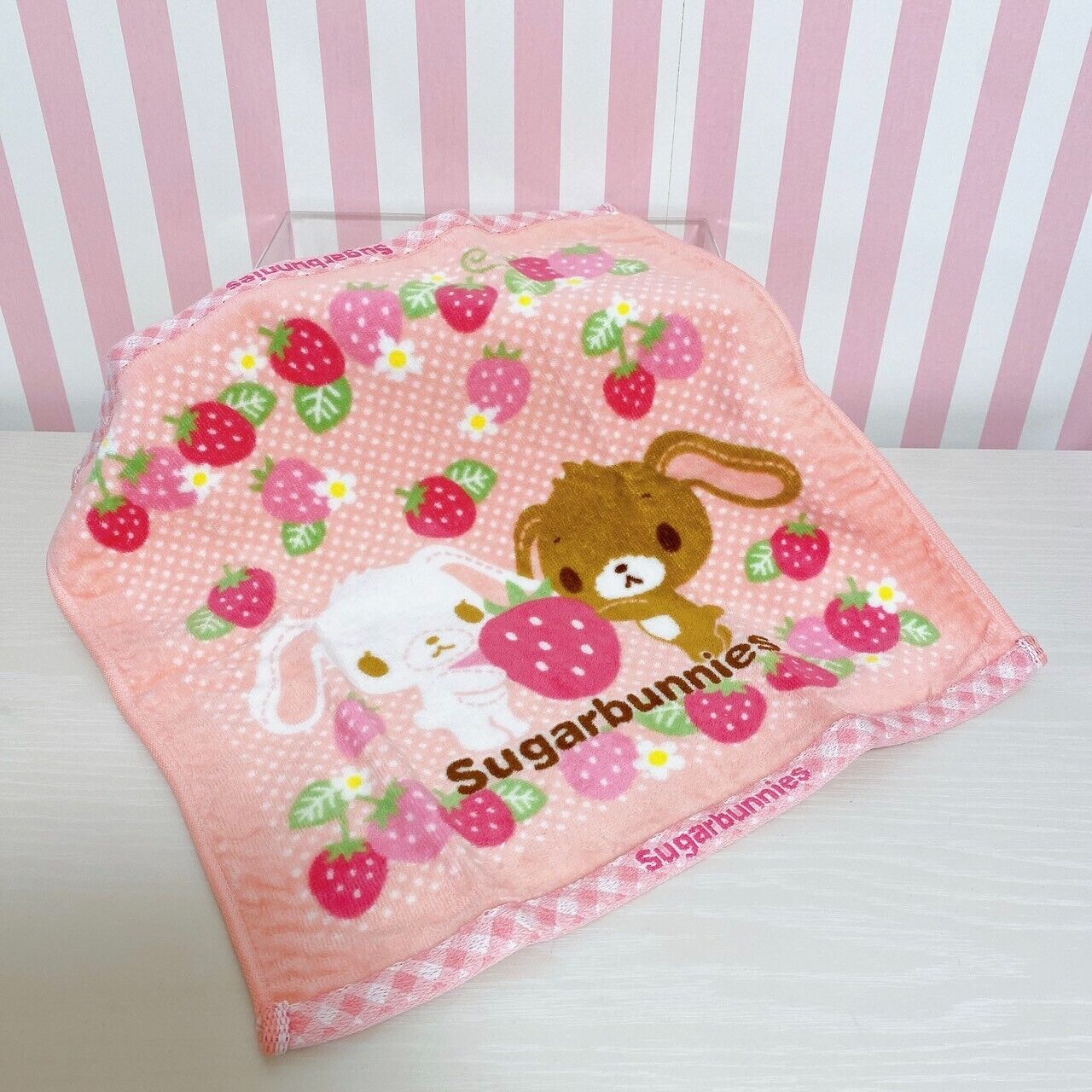 Sanrio Sugar Bunnies Hand Towel Shirousa Kurousa Strawberry Pink Dot Flower Rare