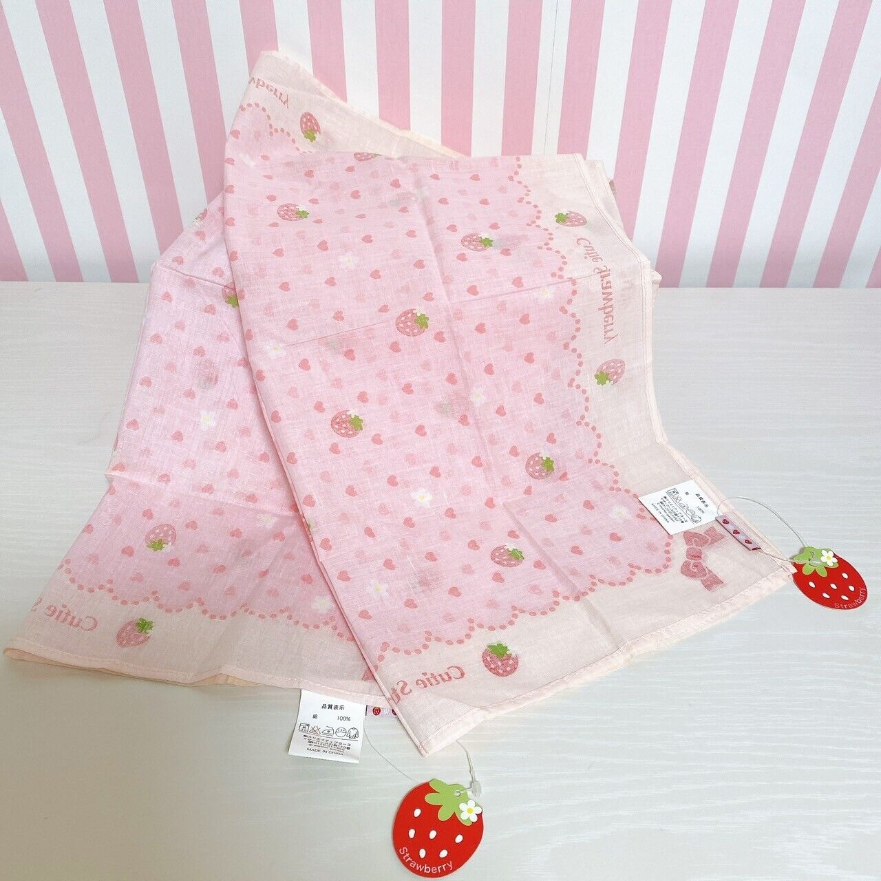 Mother Garden Wild Strawberry Handkerchief 2 Set Pink Heart Cotton Kawaii Rare