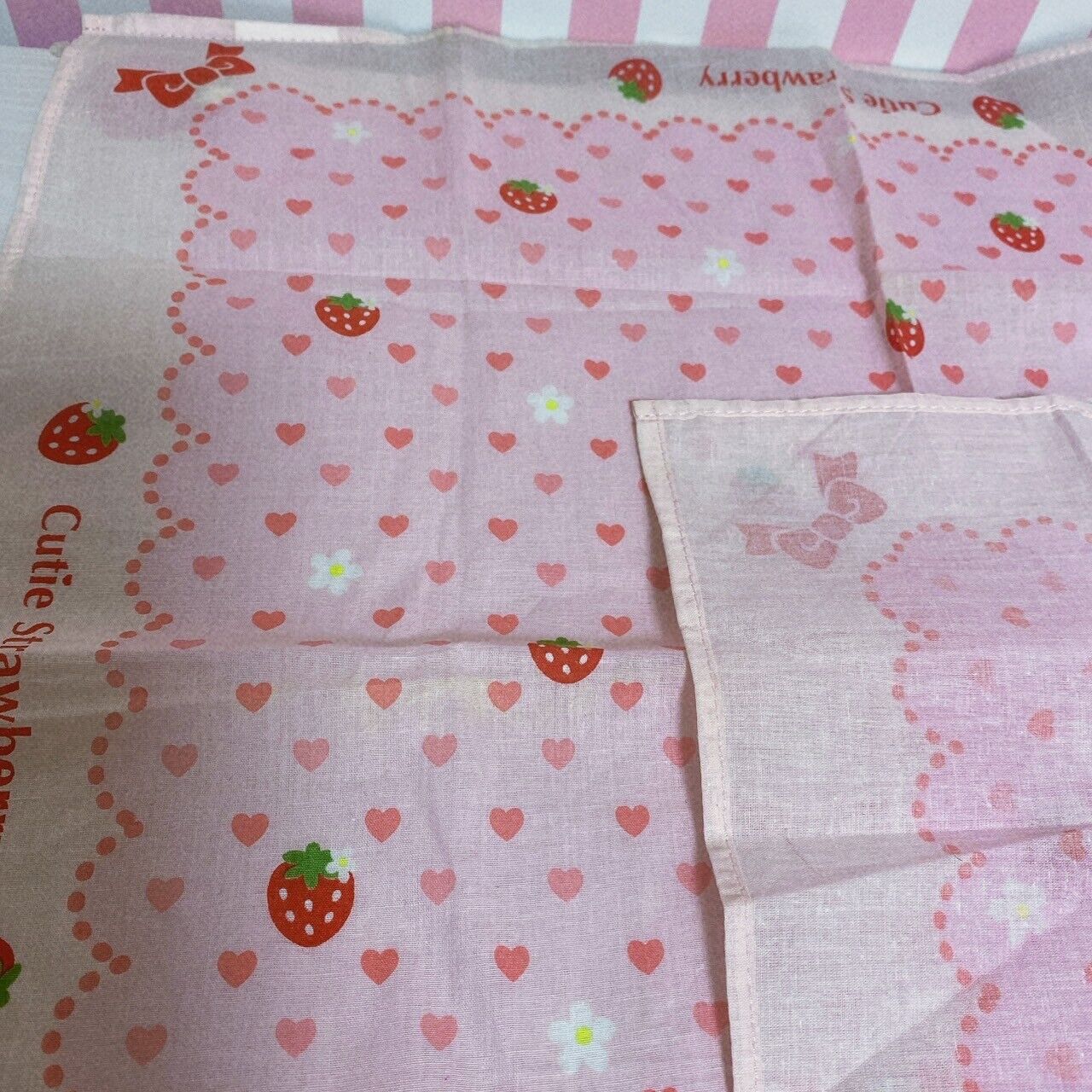 Mother Garden Wild Strawberry Handkerchief 2 Set Pink Heart Cotton Kawaii Rare