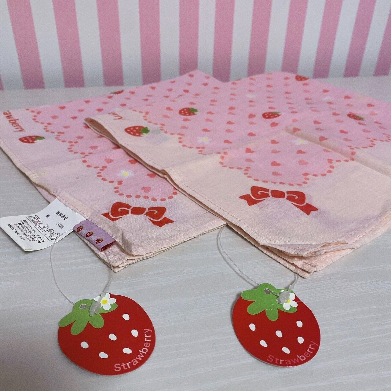 Mother Garden Wild Strawberry Handkerchief 2 Set Pink Heart Cotton Kawaii Rare