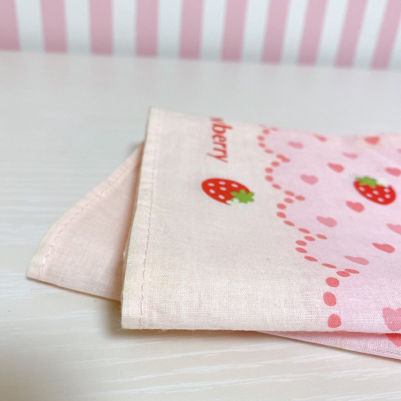 Mother Garden Wild Strawberry Handkerchief 2 Set Pink Heart Cotton Kawaii Rare