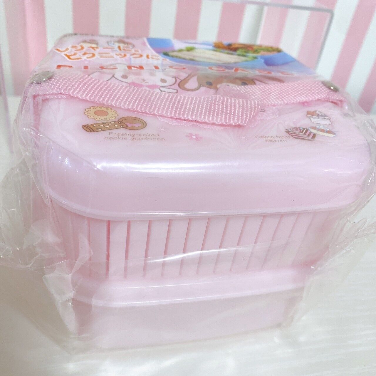 Sanrio Sugar Bunnies Lunch Box Picnic Case Obento Shirousa Kurousa Pink Cookie