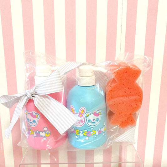 Mezzo Piano Shampoo Bottle Sponge Set 3 Rabbit Bear Mimi Popo Pink Blue Orange