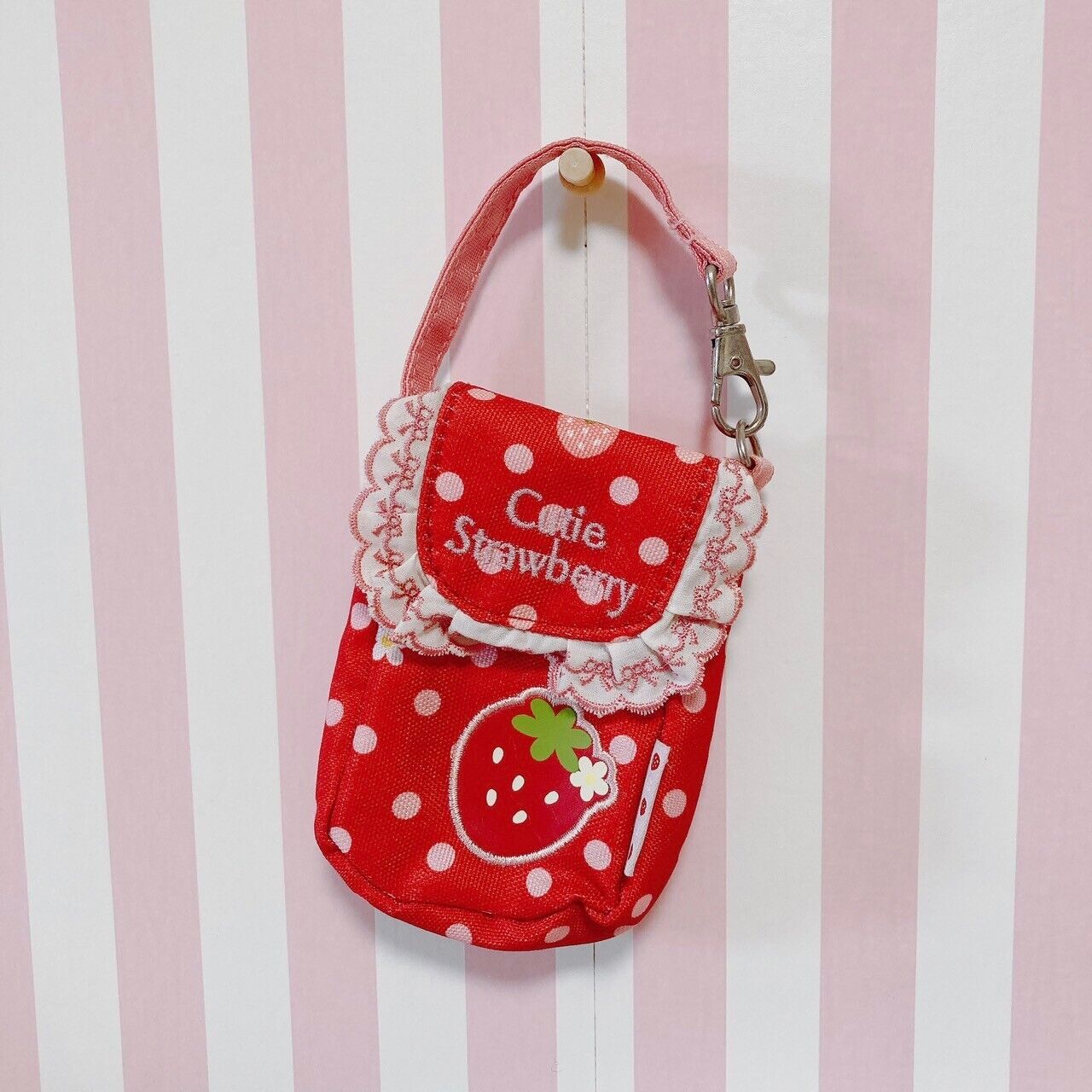 Mother Garden Mini Pouch Case Strap Cutie Strawberry Red Dot Ribbon Frill Flower