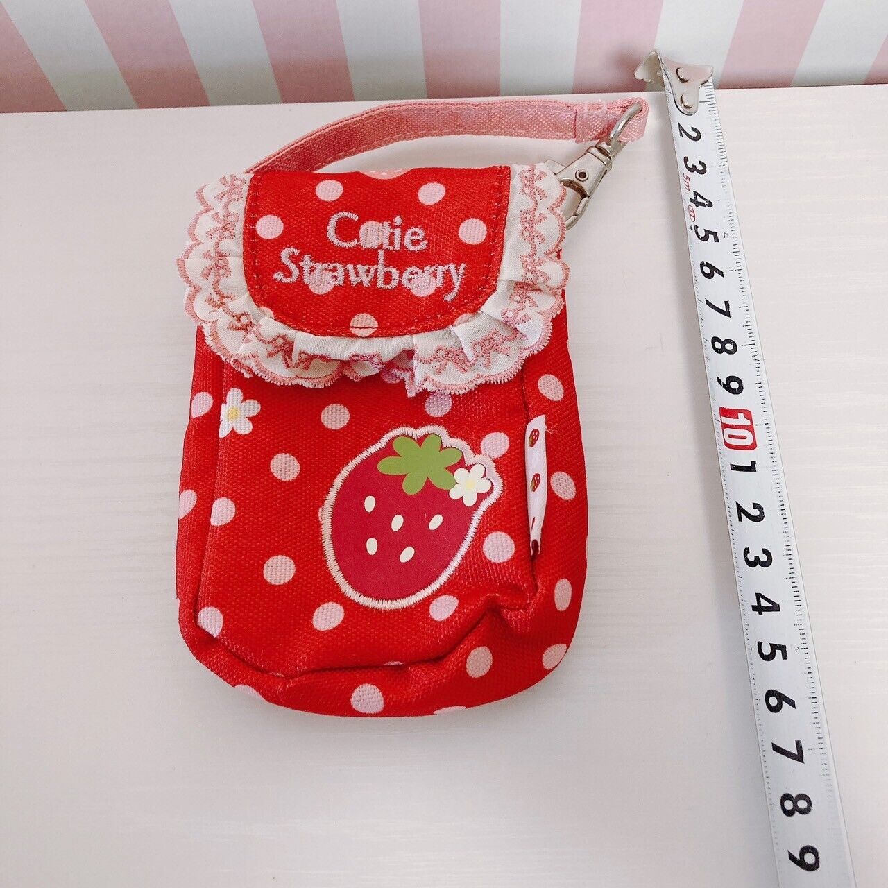 Mother Garden Mini Pouch Case Strap Cutie Strawberry Red Dot Ribbon Frill Flower