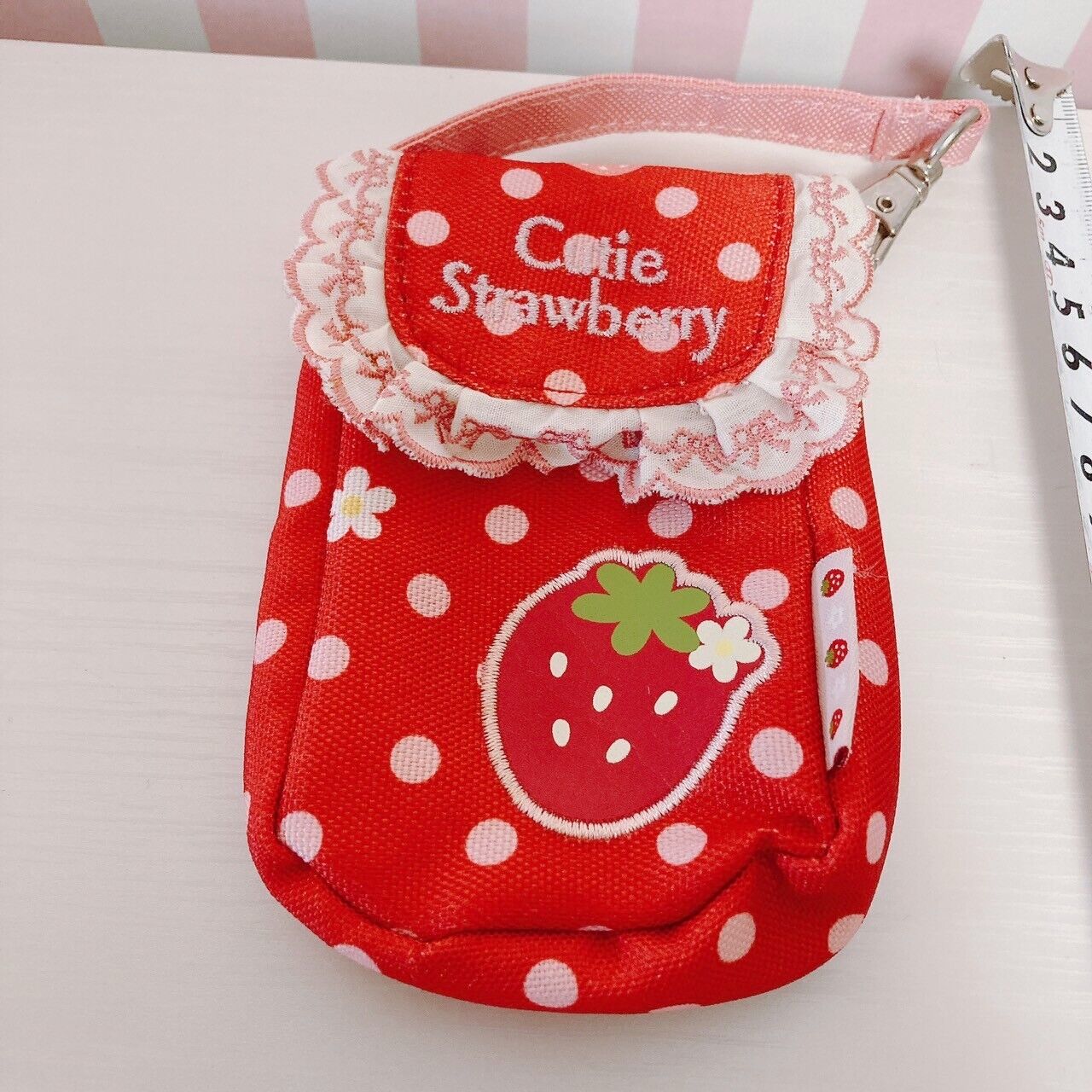 Mother Garden Mini Pouch Case Strap Cutie Strawberry Red Dot Ribbon Frill Flower