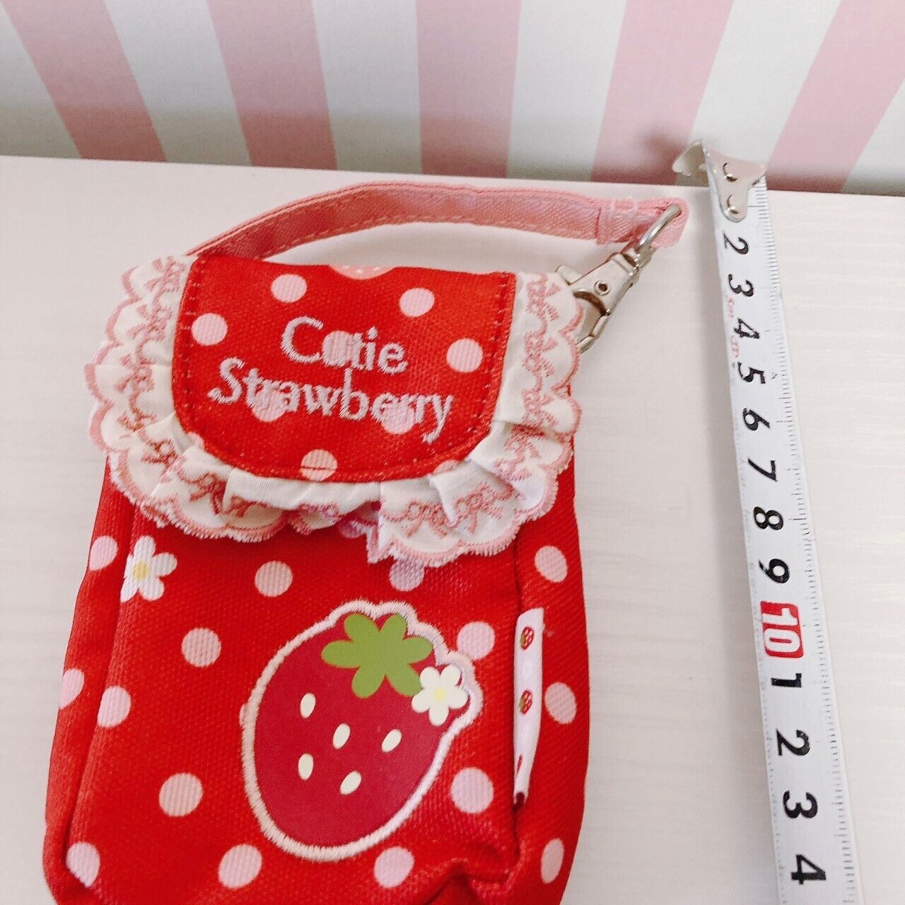 Mother Garden Mini Pouch Case Strap Cutie Strawberry Red Dot Ribbon Frill Flower