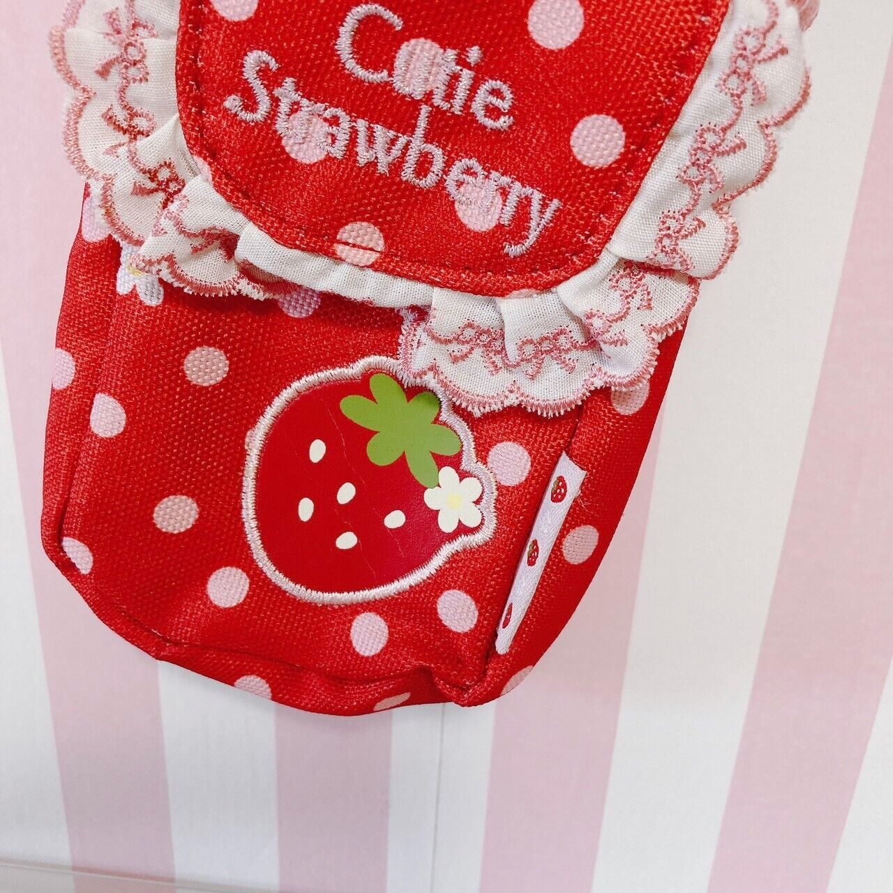 Mother Garden Mini Pouch Case Strap Cutie Strawberry Red Dot Ribbon Frill Flower