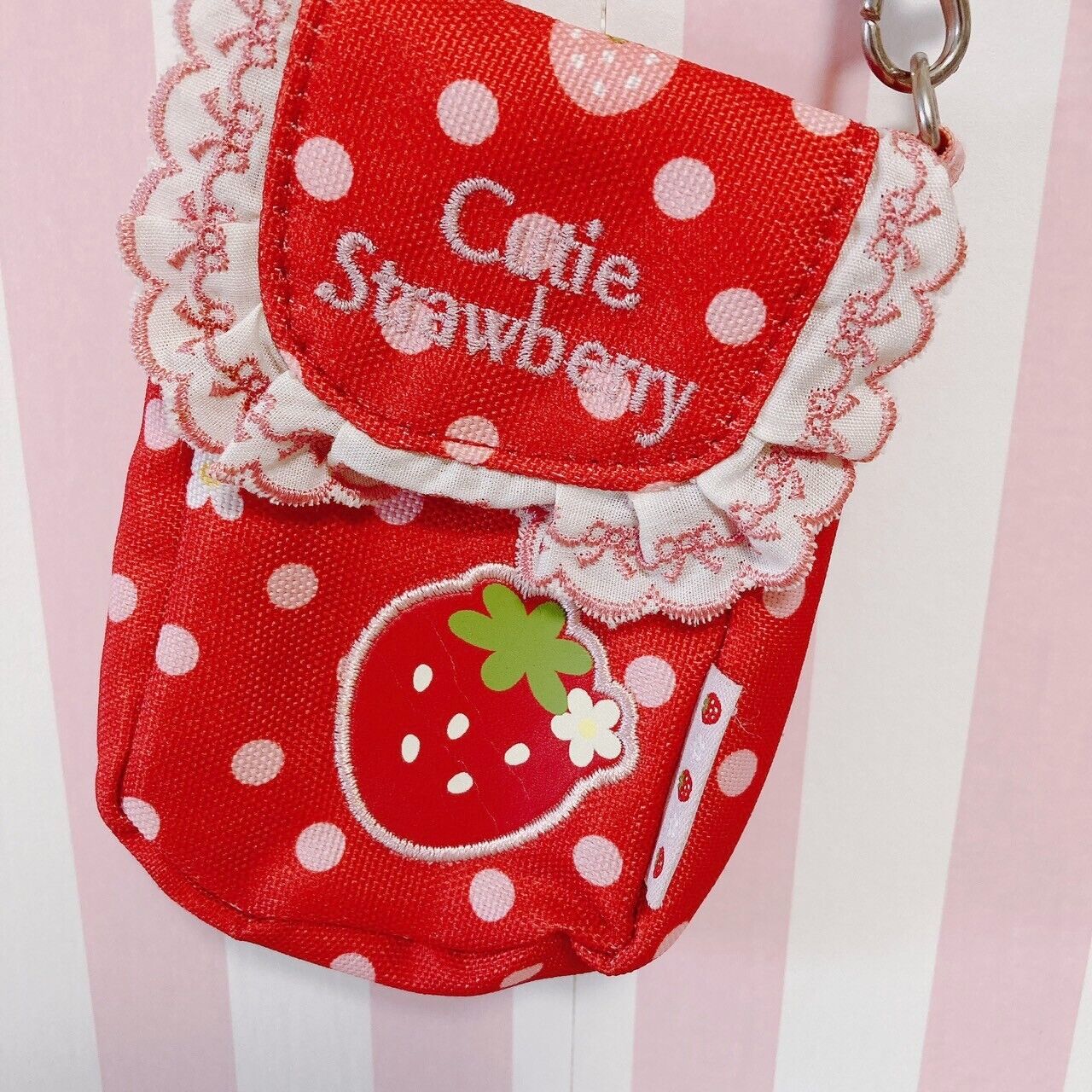 Mother Garden Mini Pouch Case Strap Cutie Strawberry Red Dot Ribbon Frill Flower