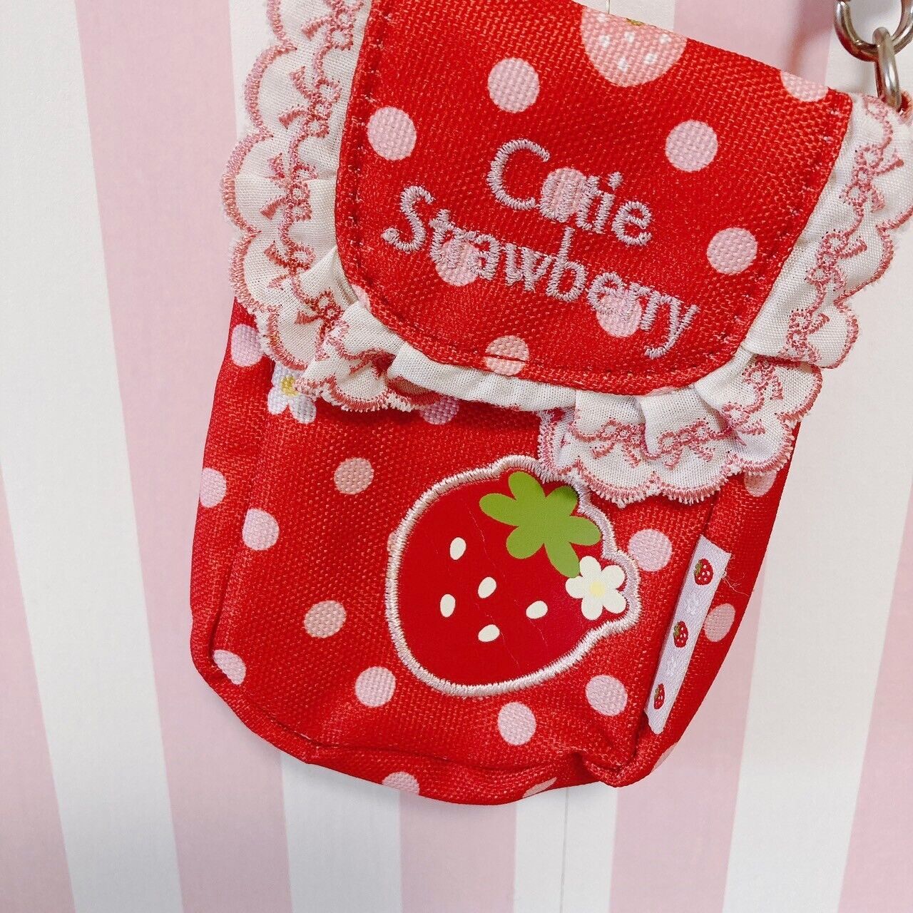 Mother Garden Mini Pouch Case Strap Cutie Strawberry Red Dot Ribbon Frill Flower