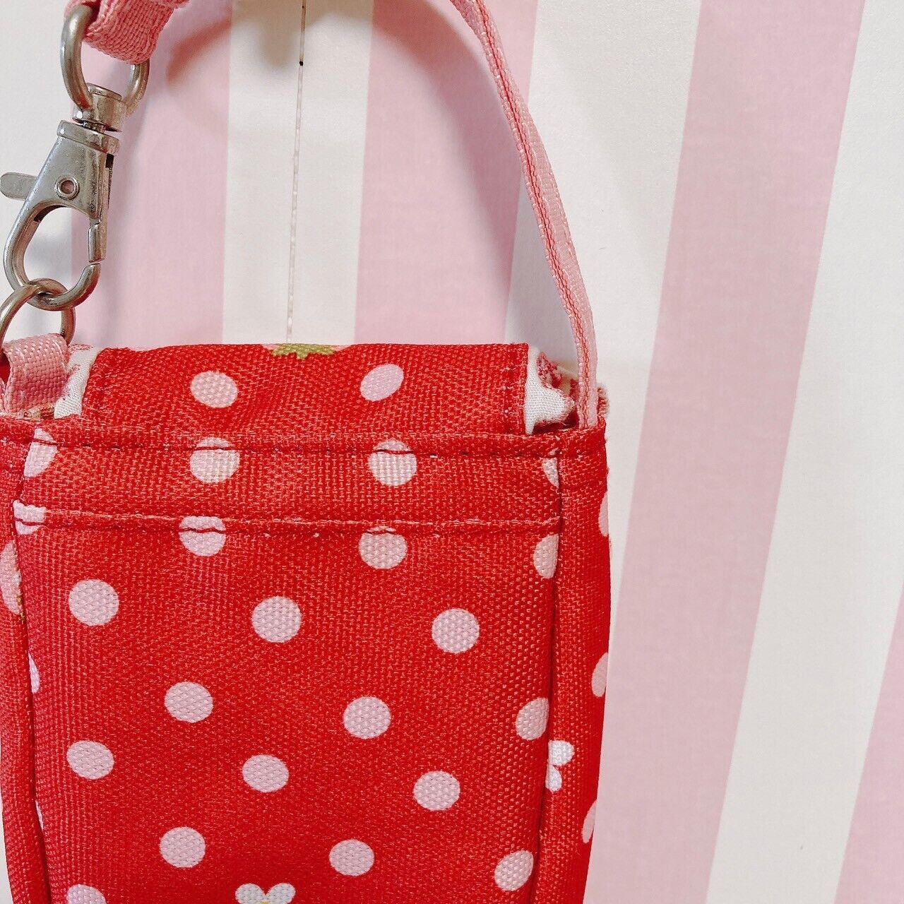 Mother Garden Mini Pouch Case Strap Cutie Strawberry Red Dot Ribbon Frill Flower