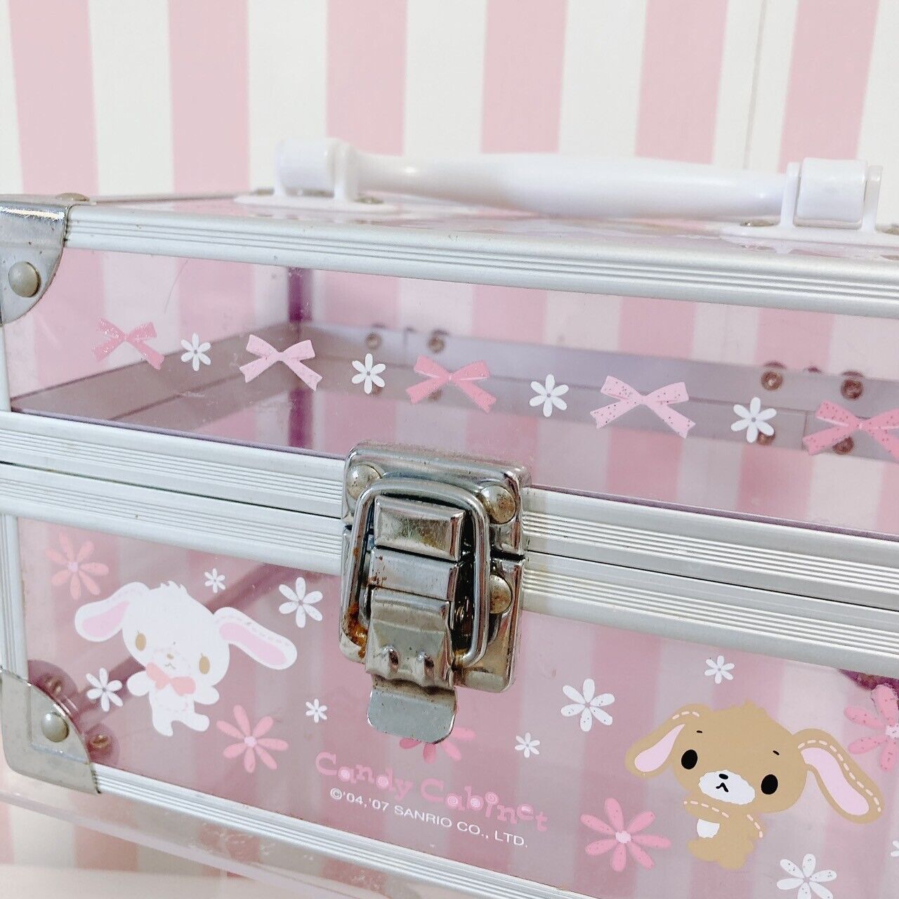 Sanrio Sugar Bunnies Clear Case Bag Box Pink Shirousa Kurousa Ribbon Flower Rare