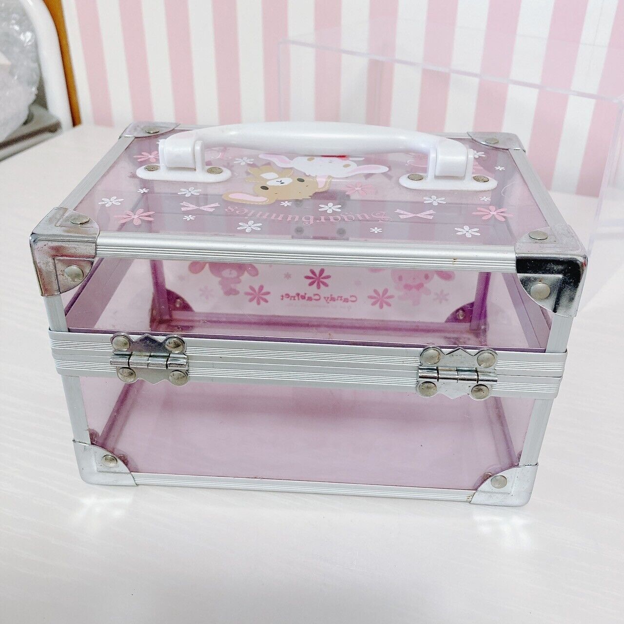 Sanrio Sugar Bunnies Clear Case Bag Box Pink Shirousa Kurousa Ribbon Flower Rare