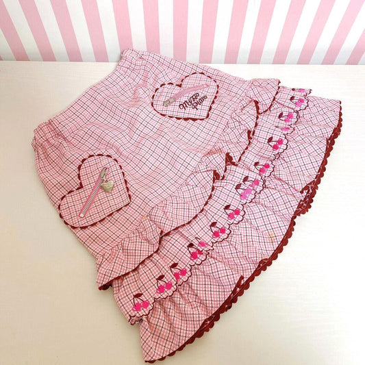 Mezzo Piano Skirt Pink 130 Size Plaid Pleats Cherry Frill Heart Zipper Clothing