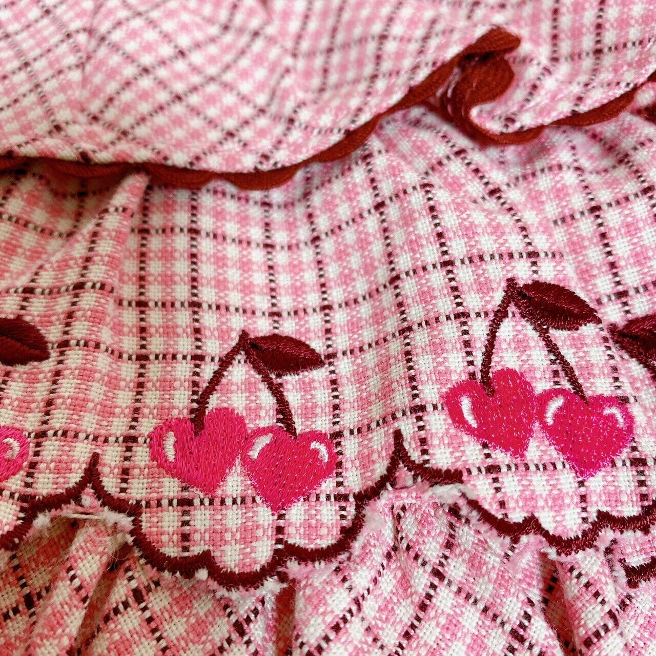 Mezzo Piano Skirt Pink 130 Size Plaid Pleats Cherry Frill Heart Zipper Clothing