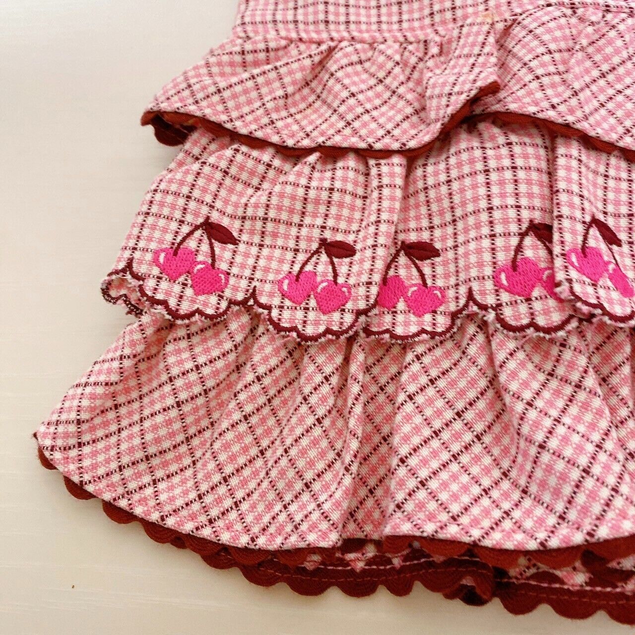 Mezzo Piano Skirt Pink 130 Size Plaid Pleats Cherry Frill Heart Zipper Clothing