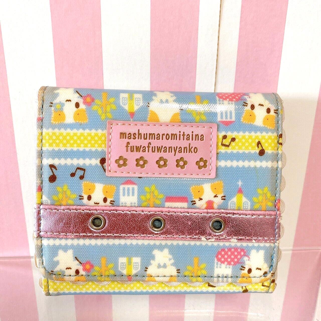 Sanrio Masyumaro Fluffy Fuwa Nyanko Marshmallow Wallet Purse Blue Cat Flower