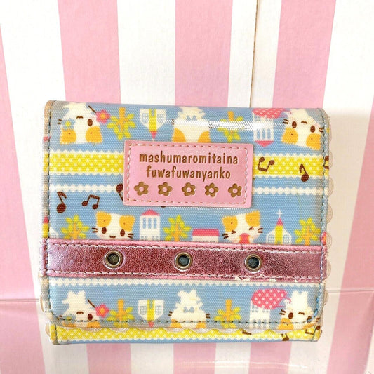 Sanrio Masyumaro Fluffy Fuwa Nyanko Marshmallow Wallet Purse Blue Cat Flower