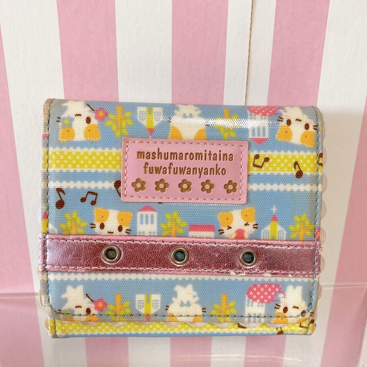 Sanrio Masyumaro Fluffy Fuwa Nyanko Marshmallow Wallet Purse Blue Cat Flower