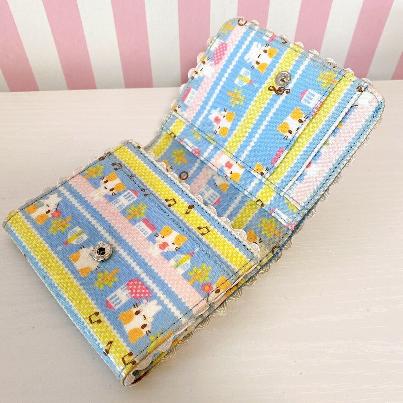 Sanrio Masyumaro Fluffy Fuwa Nyanko Marshmallow Wallet Purse Blue Cat Flower