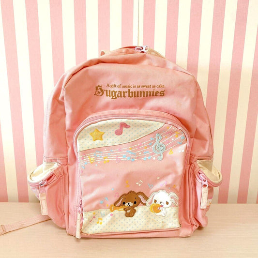 Sanrio Sugar Bunnies Backpack Rucksack Bag School Rabbit Pink Note Music Dot