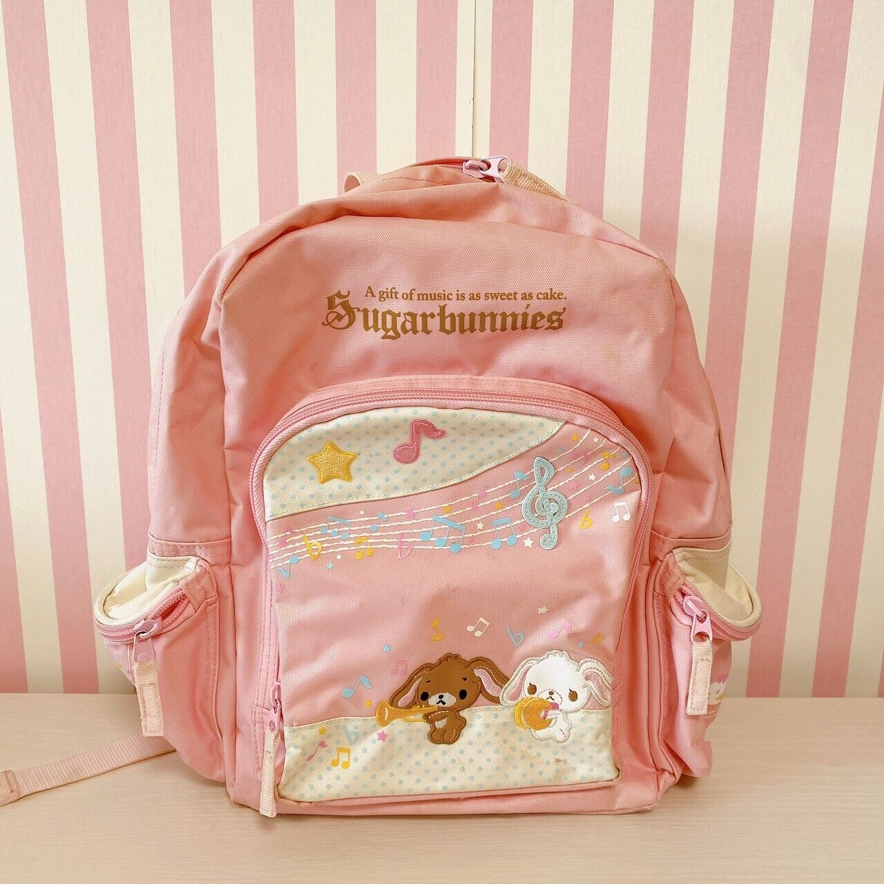 Sanrio Sugar Bunnies Backpack Rucksack Bag School Rabbit Pink Note Music Dot