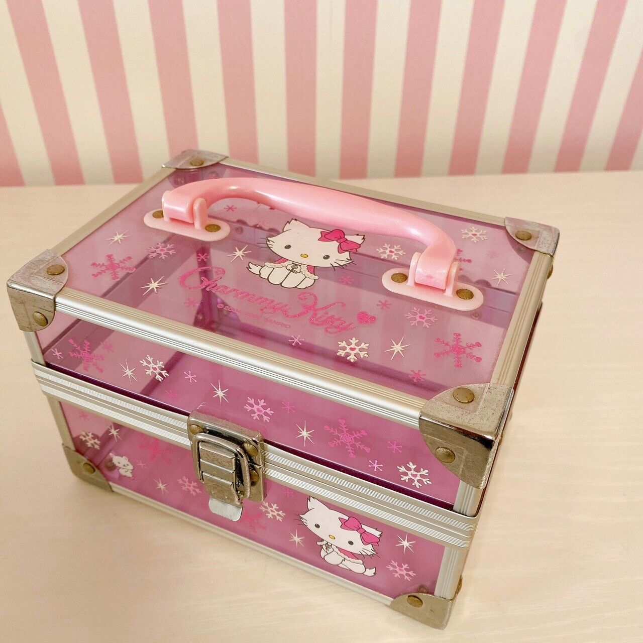 Sanrio Charmmy Charmy Kitty Bag Accessory Box Case Pink Cat Crystal Of Snow Rare