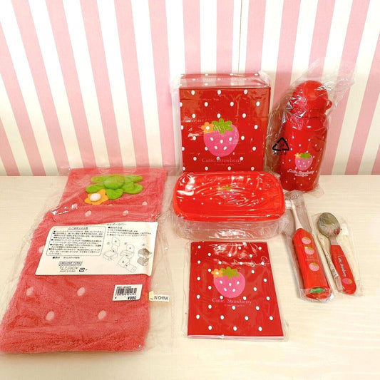 Mother Garden Cutie Strawberry Small Items Set 7 Red Toothbrush Water Bottle Dot