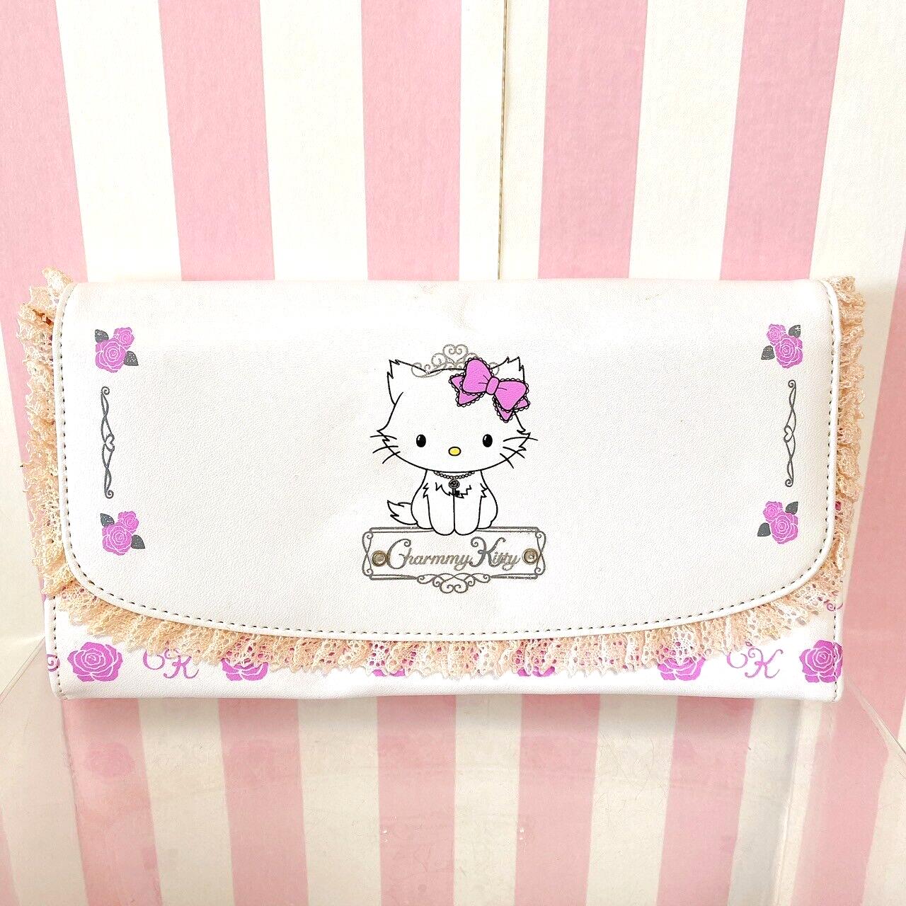 Sanrio Charmmy Charmy Kitty Wallet Purse Coin Case White Cat Rose Flower Key