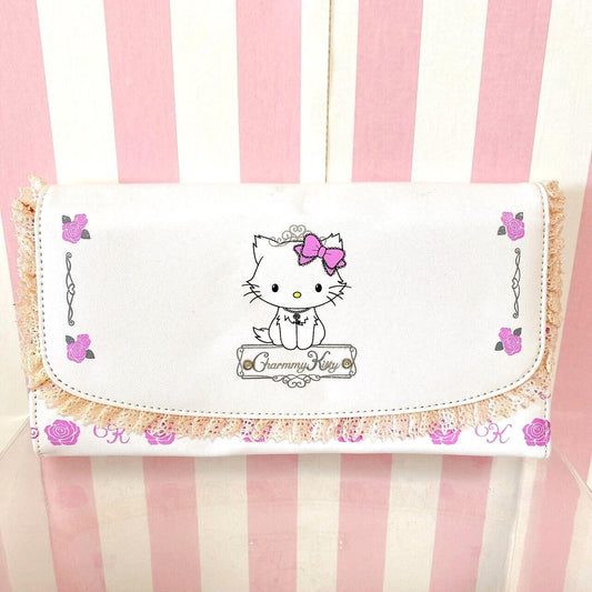 Sanrio Charmmy Charmy Kitty Wallet Purse Coin Case White Cat Rose Flower Key