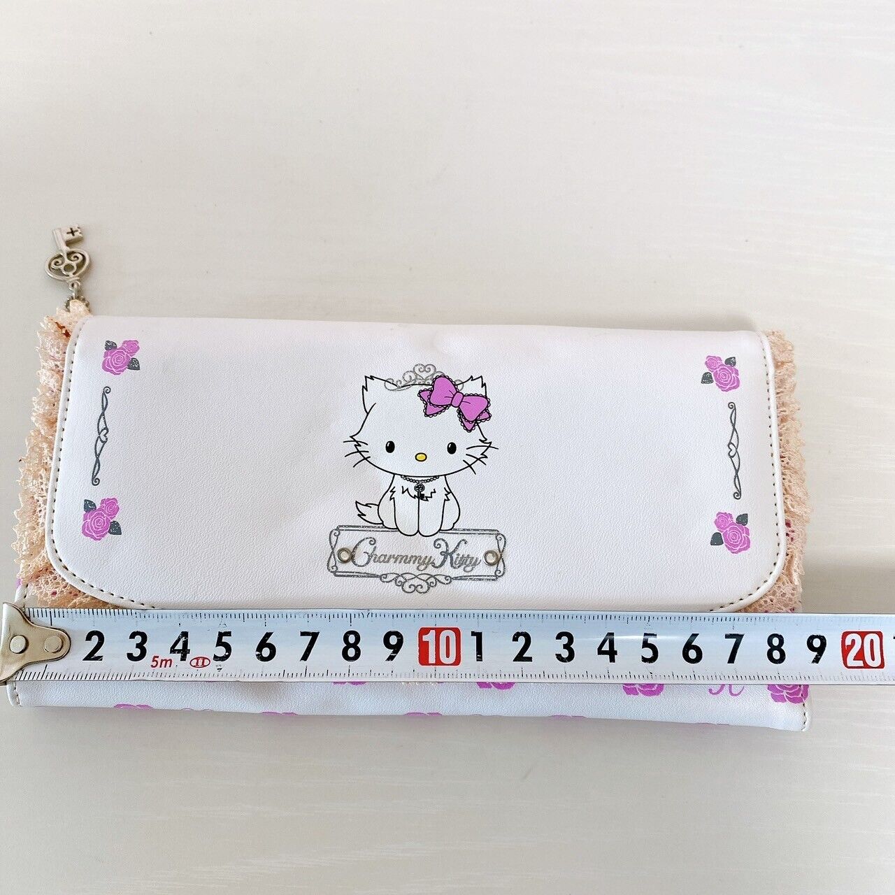 Sanrio Charmmy Charmy Kitty Wallet Purse Coin Case White Cat Rose Flower Key