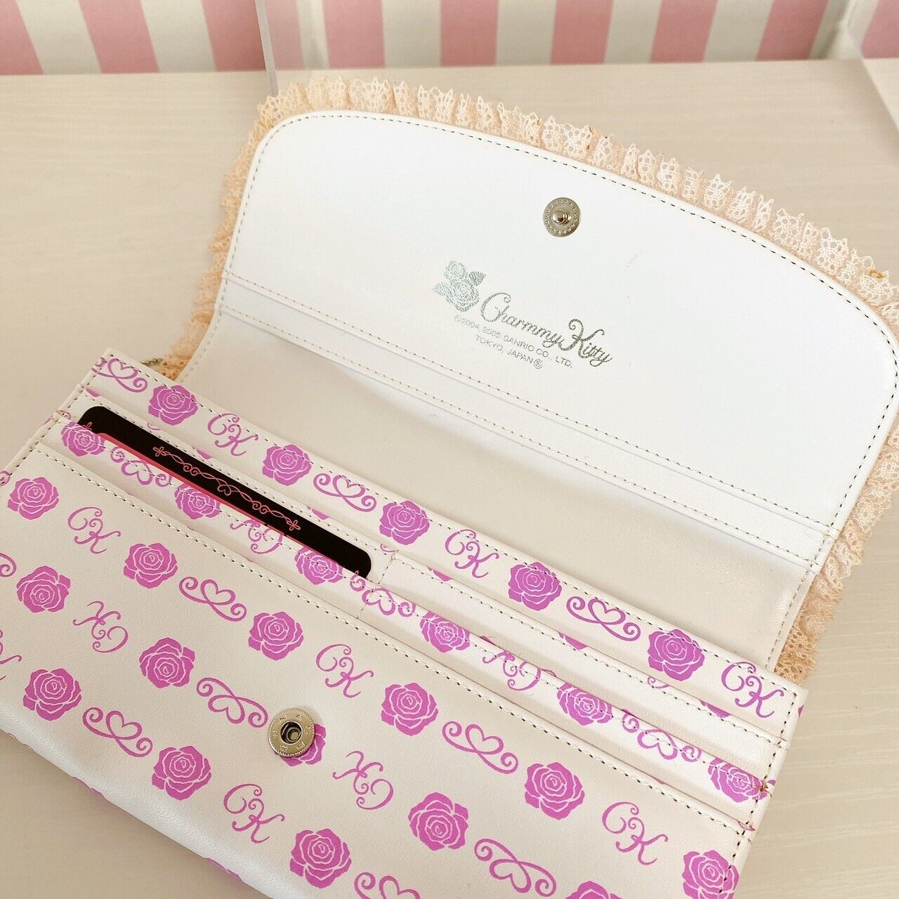 Sanrio Charmmy Charmy Kitty Wallet Purse Coin Case White Cat Rose Flower Key