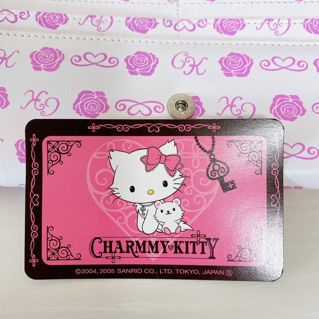 Sanrio Charmmy Charmy Kitty Wallet Purse Coin Case White Cat Rose Flower Key