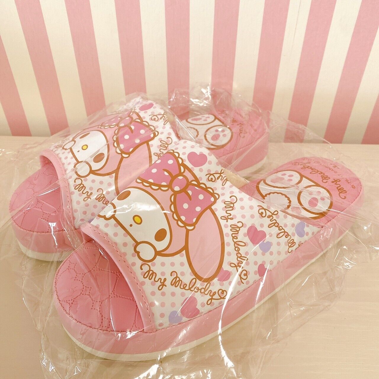 Sanrio My Melody Sandal Shoes Pink Ribbon Rabbit Heart For Adults L Size Dot